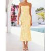 ZESICA Women’s Summer Strapless Floral Midi Dress 2026 Bodycon Mesh Tube Wedding Guest Cocktail Party Formal Dresses(Yellow)