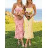 ZESICA Women’s Summer Strapless Floral Midi Dress 2026 Bodycon Mesh Tube Wedding Guest Cocktail Party Formal Dresses(Yellow)