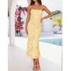 ZESICA Women’s Summer Strapless Floral Midi Dress 2026 Bodycon Mesh Tube Wedding Guest Cocktail Party Formal Dresses(Yellow)
