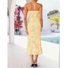 ZESICA Women’s Summer Strapless Floral Midi Dress 2026 Bodycon Mesh Tube Wedding Guest Cocktail Party Formal Dresses(Yellow)