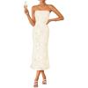 ZESICA Women’s Summer Strapless Floral Midi Dress 2026 Bodycon Mesh Tube Wedding Guest Cocktail Party Formal Dresses(Apricot)