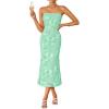 ZESICA Women’s Summer Strapless Floral Midi Dress 2026 Bodycon Mesh Tube Wedding Guest Cocktail Party Formal Dresses(Mint)