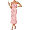 ZESICA Women’s Summer Strapless Floral Midi Dress 2026 Bodycon Mesh Tube Wedding Guest Cocktail Party Formal Dresses(Pink)