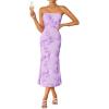 ZESICA Women’s Summer Strapless Floral Midi Dress 2026 Bodycon Mesh Tube Wedding Guest Cocktail Party Formal Dresses(Purple)