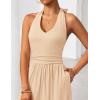 ZESICA Women’s Summer 2026 Sleeveless Halter Neck Jumpsuits One Piece Wide Leg Jumper Rompers Beach Vacation Outfits(Apricot)