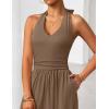 ZESICA Women’s Summer 2026 Sleeveless Halter Neck Jumpsuits One Piece Wide Leg Jumper Rompers Beach Vacation Outfits(Brown)