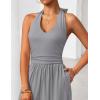 ZESICA Women’s Summer 2026 Sleeveless Halter Neck Jumpsuits One Piece Wide Leg Jumper Rompers Beach Vacation Outfits(Gray)