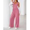 ZESICA Women’s Summer 2026 Sleeveless Halter Neck Jumpsuits One Piece Wide Leg Jumper Rompers Beach Vacation Outfits(Pink)