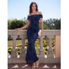 ZESICA Women’s Summer Off Shoulder Floral Bodycon Maxi Dress 2026 Ruched Elegant Formal Cocktail Wedding Guest Long Dresses(Navy)