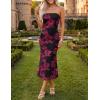 ZESICA Women’s Summer Strapless Floral Midi Dress 2026 Bodycon Mesh Tube Wedding Guest Cocktail Party Formal Dresses(Blackred)