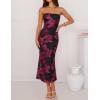 ZESICA Women’s Summer Strapless Floral Midi Dress 2026 Bodycon Mesh Tube Wedding Guest Cocktail Party Formal Dresses(Blackred)