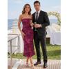 ZESICA Women’s Summer Strapless Floral Midi Dress 2026 Bodycon Mesh Tube Wedding Guest Cocktail Party Formal Dresses(Wine)