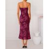 ZESICA Women’s Summer Strapless Floral Midi Dress 2026 Bodycon Mesh Tube Wedding Guest Cocktail Party Formal Dresses(Wine)