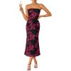 ZESICA Women’s Summer Strapless Floral Midi Dress 2026 Bodycon Mesh Tube Wedding Guest Cocktail Party Formal Dresses(Blackred)