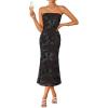 ZESICA Women’s Summer Strapless Floral Midi Dress 2026 Bodycon Mesh Tube Wedding Guest Cocktail Party Formal Dresses(Taupe)