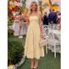 ZESICA Womens 2026 Summer Boho Strapless Midi Dresses Off Shoulder Smocked Eyelet Wedding Guest Beach Long Dress Pockets(Beige)