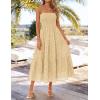 ZESICA Womens 2026 Summer Boho Strapless Midi Dresses Off Shoulder Smocked Eyelet Wedding Guest Beach Long Dress Pockets(Beige)