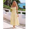 ZESICA Womens 2026 Summer Boho Strapless Midi Dresses Off Shoulder Smocked Eyelet Wedding Guest Beach Long Dress Pockets(Beige)