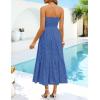 ZESICA Womens 2026 Summer Boho Strapless Midi Dresses Off Shoulder Smocked Eyelet Wedding Guest Beach Long Dress Pockets(Dustyblue)