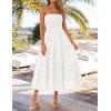 ZESICA Womens 2026 Summer Boho Strapless Midi Dresses Off Shoulder Smocked Eyelet Wedding Guest Beach Long Dress Pockets(White)
