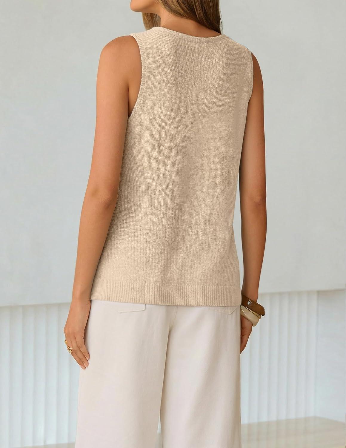 imageZESICA Womens Summer Crochet V Neck Tank Tops 2026 Sleeveless Knit Sweater Vest Going Out Beach Vacation ClothesApricot