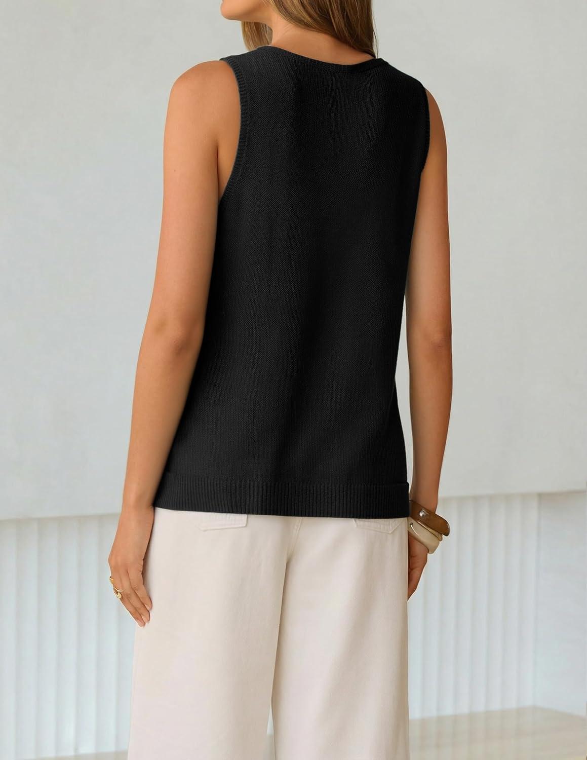 imageZESICA Womens Summer Crochet V Neck Tank Tops 2026 Sleeveless Knit Sweater Vest Going Out Beach Vacation ClothesBlack