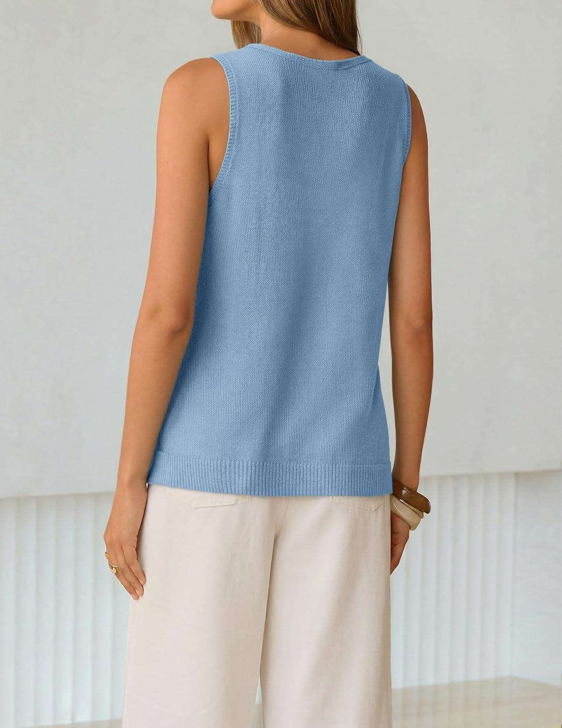 imageZESICA Womens Summer Crochet V Neck Tank Tops 2026 Sleeveless Knit Sweater Vest Going Out Beach Vacation ClothesBlue