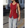 ZESICA Business Casual Sweater Vest Tops for Women 2026 Summer Fashion Button Down Sleeveless Knit Office Work Outfits(Red)