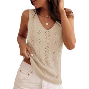 ZESICA Women’s Summer Crochet V Neck Tank Tops 2026 Sleeveless Knit Sweater Vest Going Out Beach Vacation Clothes(Apricot)