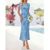 ZESICA Women’s Summer Floral Bodycon Long Dress 2026 Ruched Mesh Formal Cocktail Party Wedding Guest Maxi Dresses(Blue)