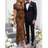 ZESICA Women’s Summer Floral Bodycon Long Dress 2026 Ruched Mesh Formal Cocktail Party Wedding Guest Maxi Dresses(Brown)