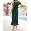 ZESICA Women’s Summer Floral Bodycon Long Dress 2026 Ruched Mesh Formal Cocktail Party Wedding Guest Maxi Dresses(Green)