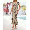 ZESICA Women’s Summer Floral Bodycon Long Dress 2026 Ruched Mesh Formal Cocktail Party Wedding Guest Maxi Dresses(Light Khaki)