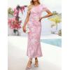 ZESICA Women’s Summer Floral Bodycon Long Dress 2026 Ruched Mesh Formal Cocktail Party Wedding Guest Maxi Dresses(Light Pink)