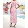 ZESICA Women’s Summer Floral Bodycon Long Dress 2026 Ruched Mesh Formal Cocktail Party Wedding Guest Maxi Dresses(Light Pink)