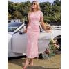 ZESICA Women’s Summer Floral Bodycon Long Dress 2026 Ruched Mesh Formal Cocktail Party Wedding Guest Maxi Dresses(Light Pink)