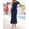 ZESICA Women’s Summer Floral Bodycon Long Dress 2026 Ruched Mesh Formal Cocktail Party Wedding Guest Maxi Dresses(Navy)