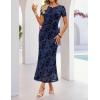 ZESICA Women’s Summer Floral Bodycon Long Dress 2026 Ruched Mesh Formal Cocktail Party Wedding Guest Maxi Dresses(Navy)