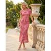 ZESICA Women’s Summer Floral Bodycon Long Dress 2026 Ruched Mesh Formal Cocktail Party Wedding Guest Maxi Dresses(Pink)