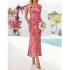 ZESICA Women’s Summer Floral Bodycon Long Dress 2026 Ruched Mesh Formal Cocktail Party Wedding Guest Maxi Dresses(Pink)
