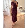 ZESICA Women’s Summer Floral Bodycon Long Dress 2026 Ruched Mesh Formal Cocktail Party Wedding Guest Maxi Dresses(Wine)