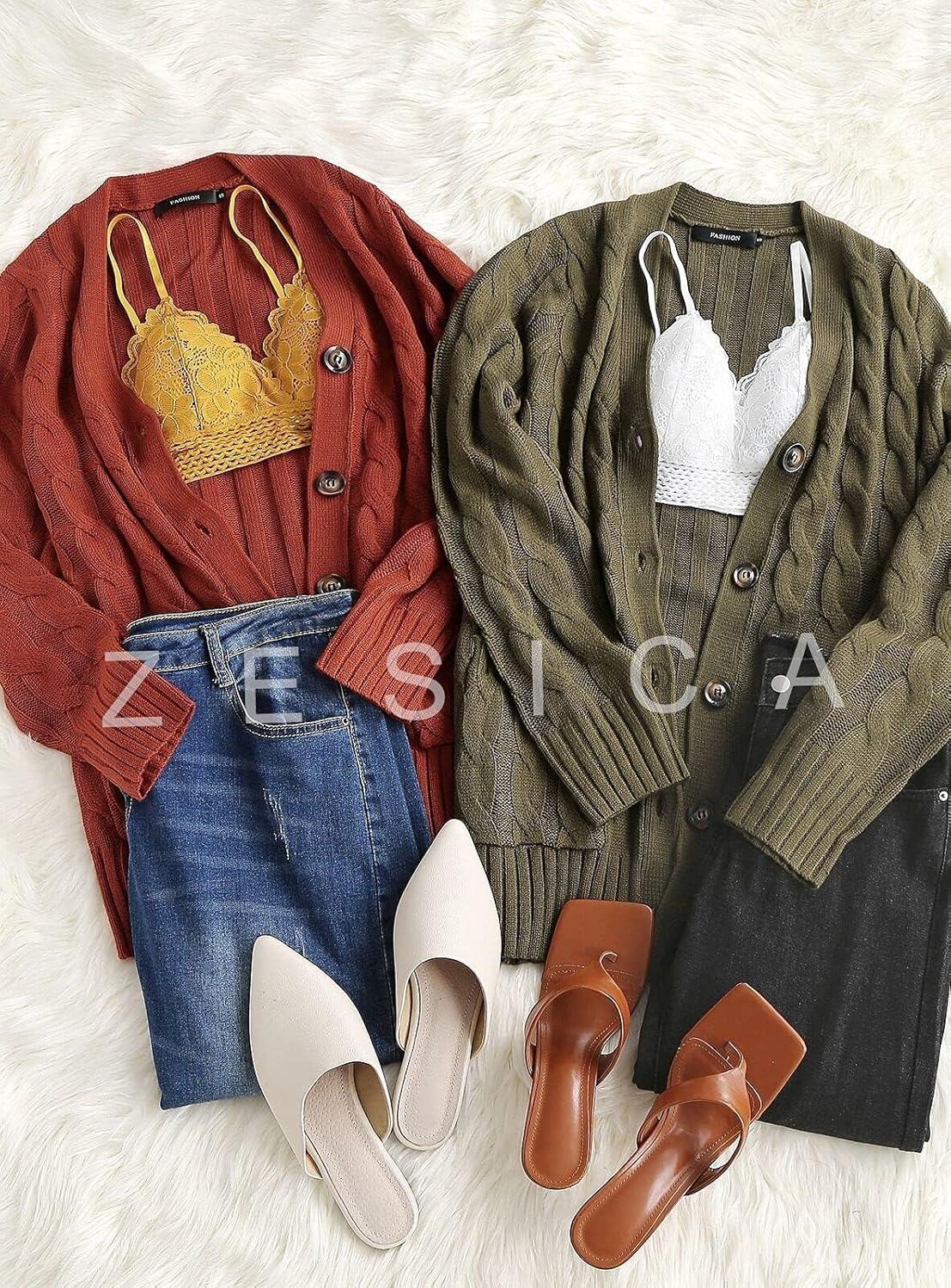 imageZESICA Womens Cardigan Sweaters 2026 Spring Button Down Open Front Cable Knit Casual Trendy Clothing OuterwearArmygreen