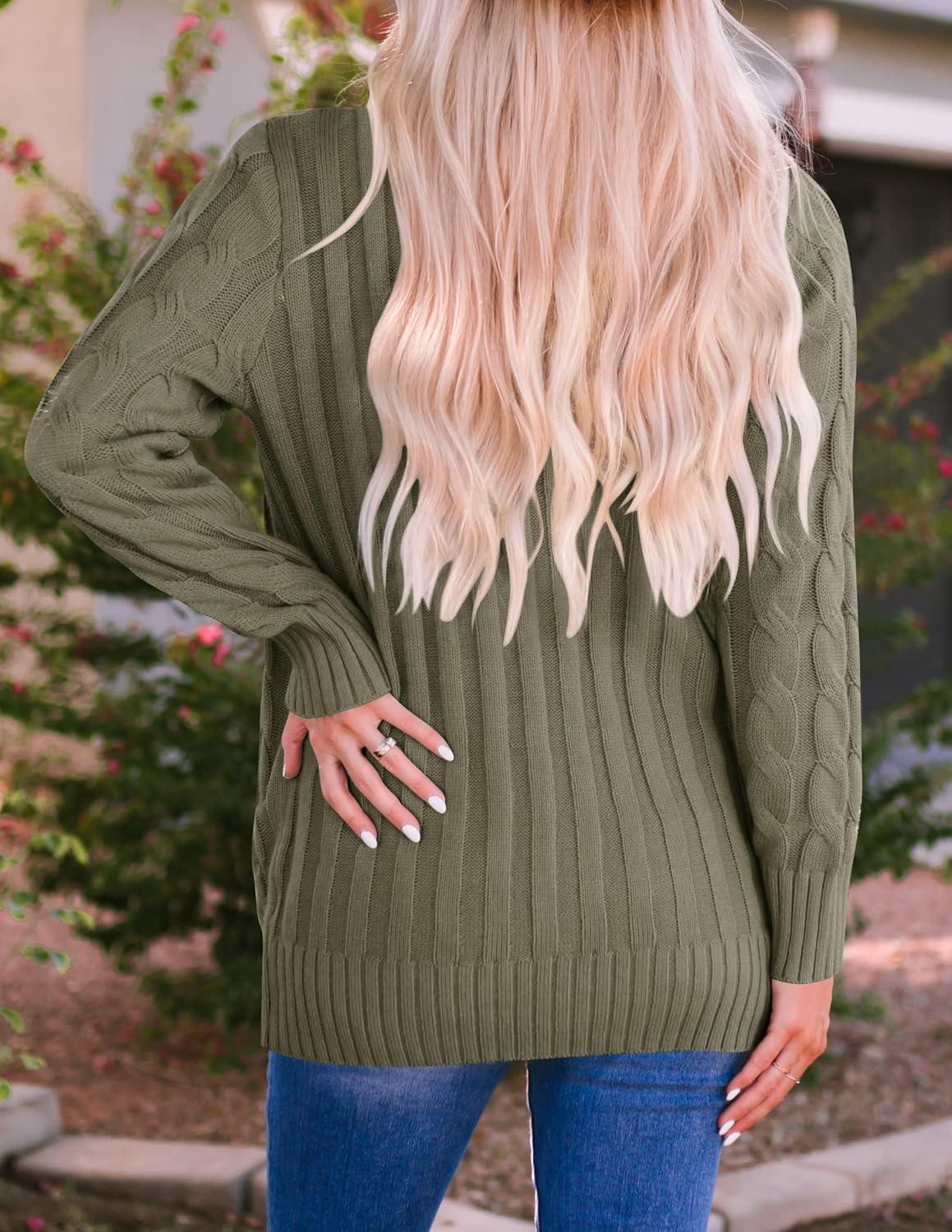 imageZESICA Womens Cardigan Sweaters 2026 Spring Button Down Open Front Cable Knit Casual Trendy Clothing OuterwearArmygreen