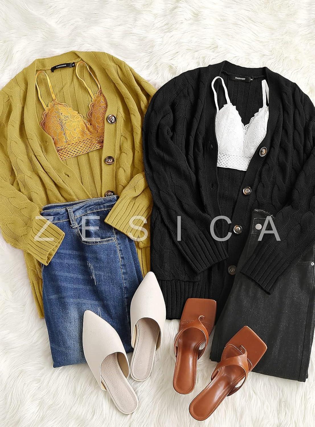 imageZESICA Womens Cardigan Sweaters 2026 Spring Button Down Open Front Cable Knit Casual Trendy Clothing OuterwearBlack2
