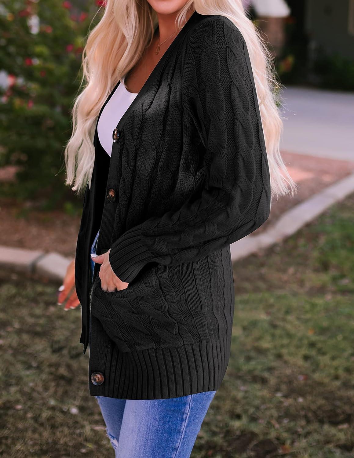 imageZESICA Womens Cardigan Sweaters 2026 Spring Button Down Open Front Cable Knit Casual Trendy Clothing OuterwearBlack2