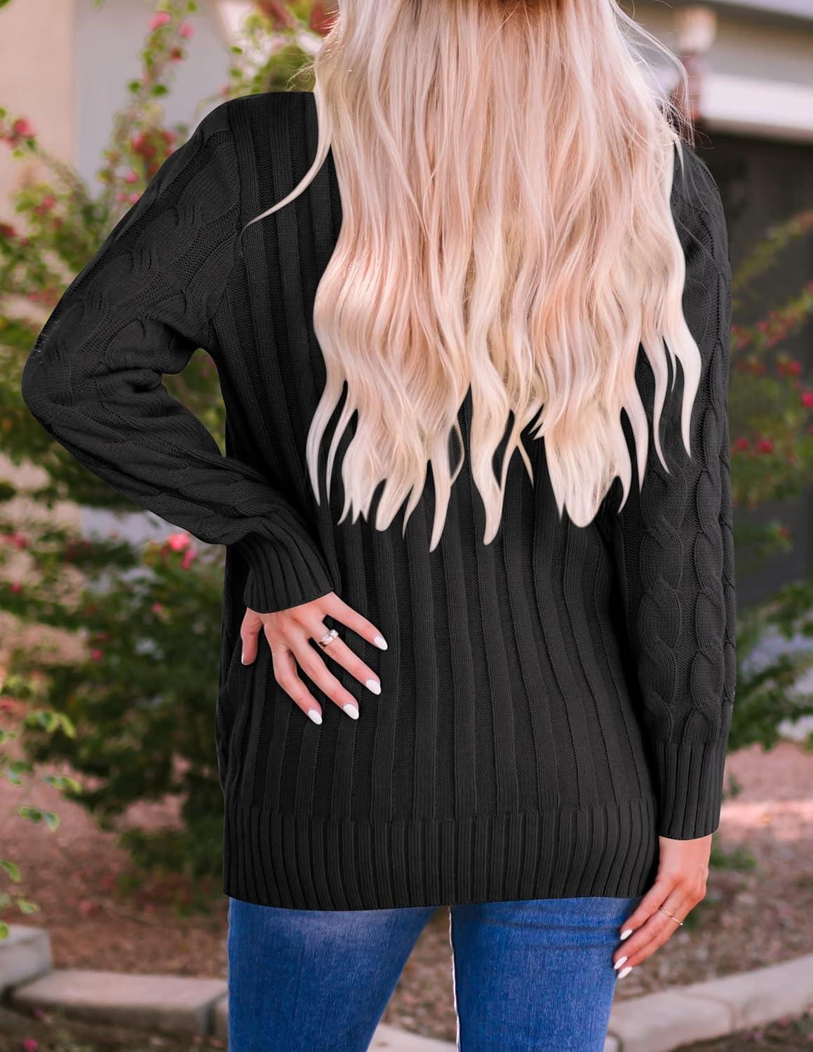 imageZESICA Womens Cardigan Sweaters 2026 Spring Button Down Open Front Cable Knit Casual Trendy Clothing OuterwearBlack2