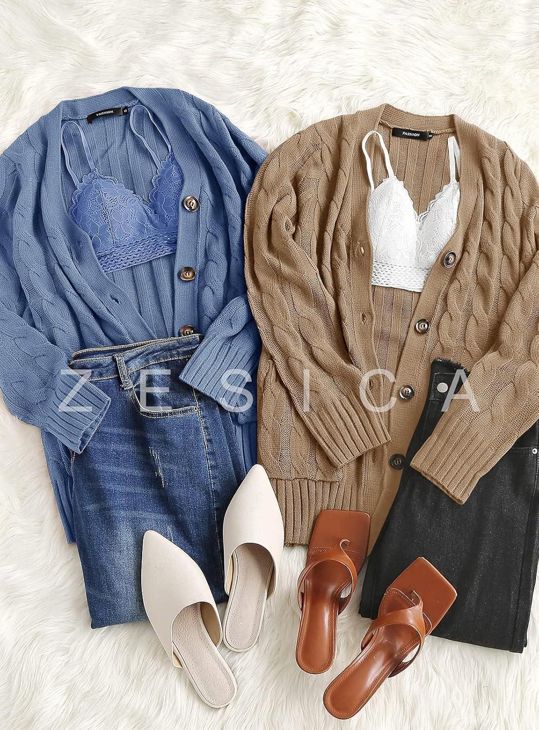 imageZESICA Womens Cardigan Sweaters 2026 Spring Button Down Open Front Cable Knit Casual Trendy Clothing OuterwearBlue