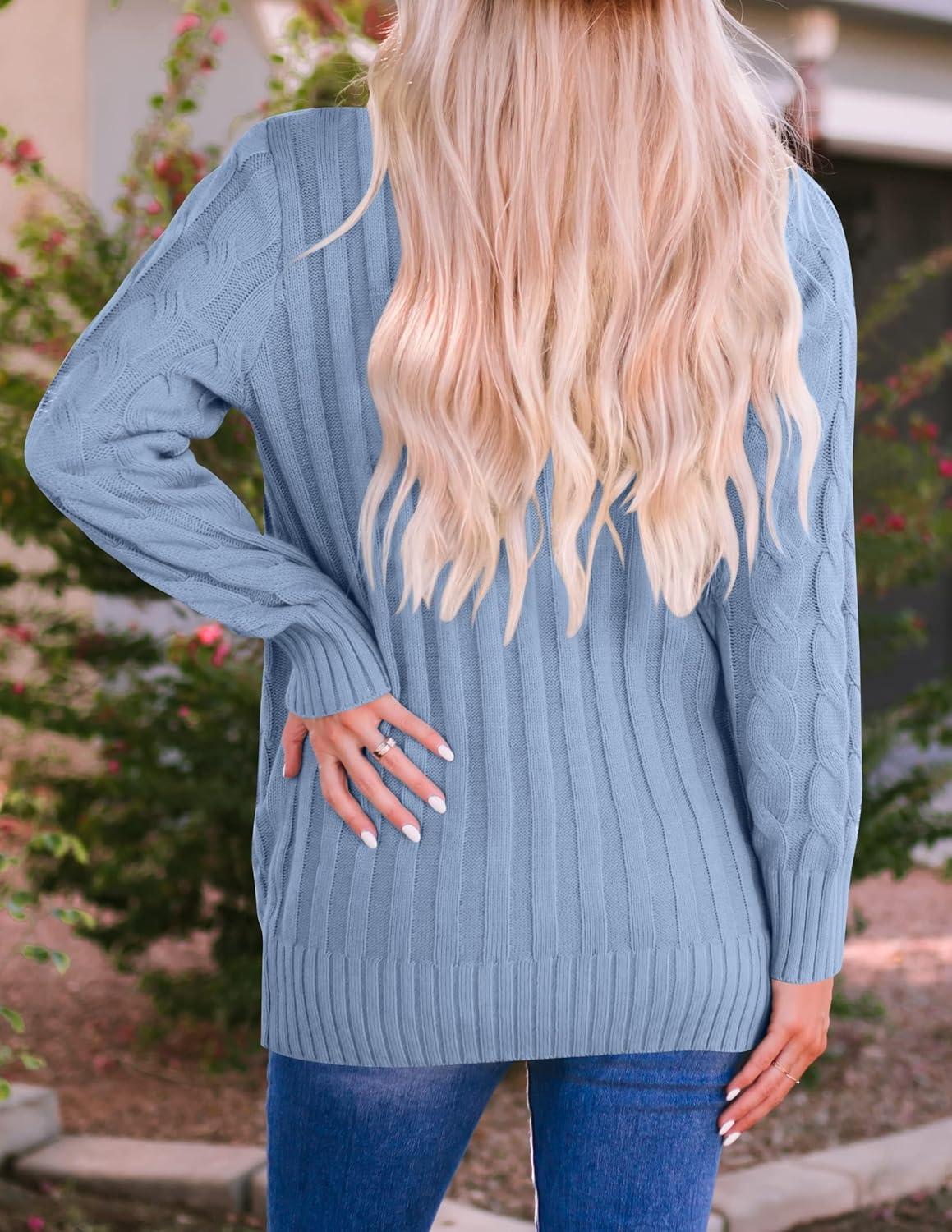 imageZESICA Womens Cardigan Sweaters 2026 Spring Button Down Open Front Cable Knit Casual Trendy Clothing OuterwearBlue
