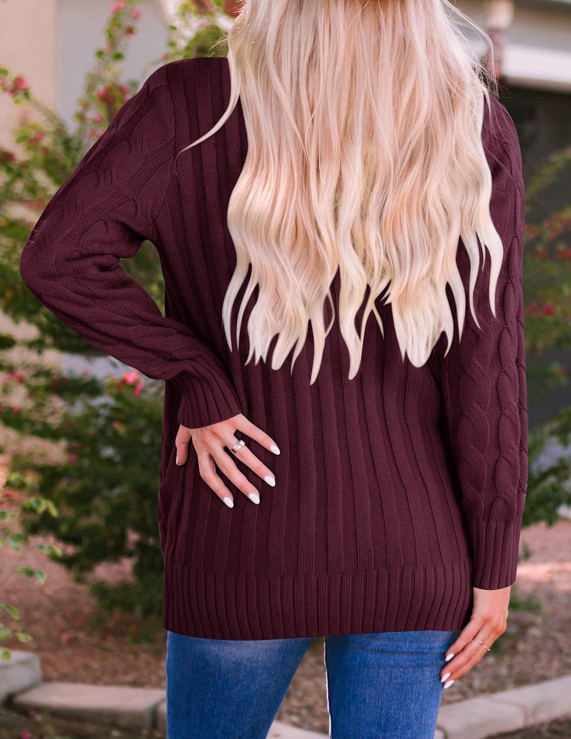 imageZESICA Womens Cardigan Sweaters 2026 Spring Button Down Open Front Cable Knit Casual Trendy Clothing OuterwearBurgundy