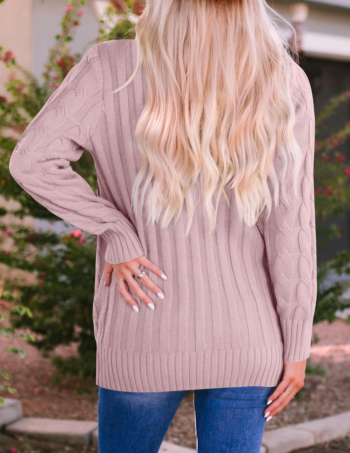 imageZESICA Womens Cardigan Sweaters 2026 Spring Button Down Open Front Cable Knit Casual Trendy Clothing OuterwearDustypink